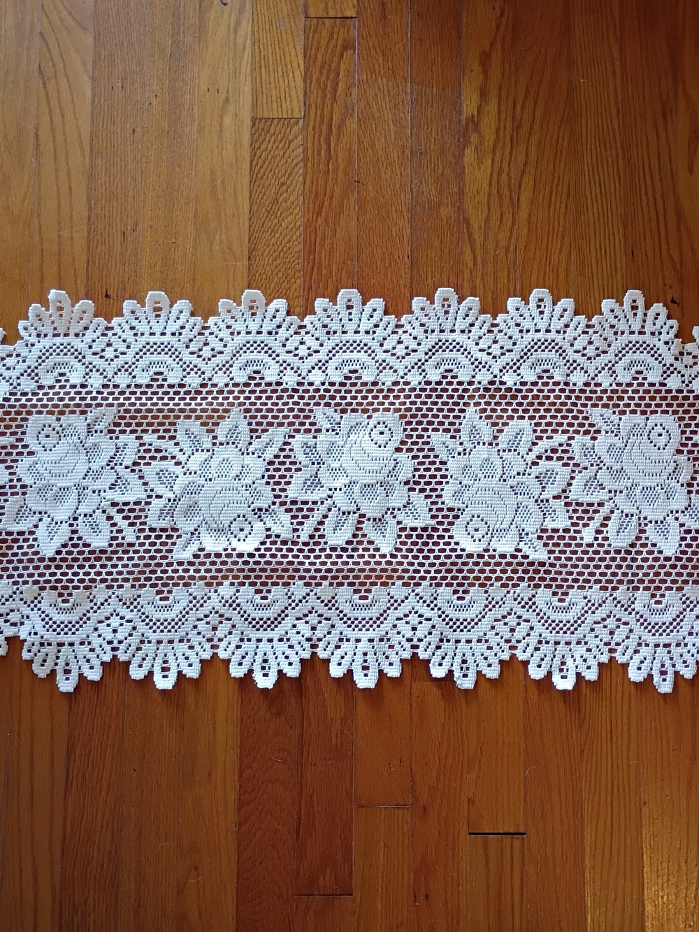 Vintage White Lace 50" x 16.5" Cabbage Rose Accented Table Runner